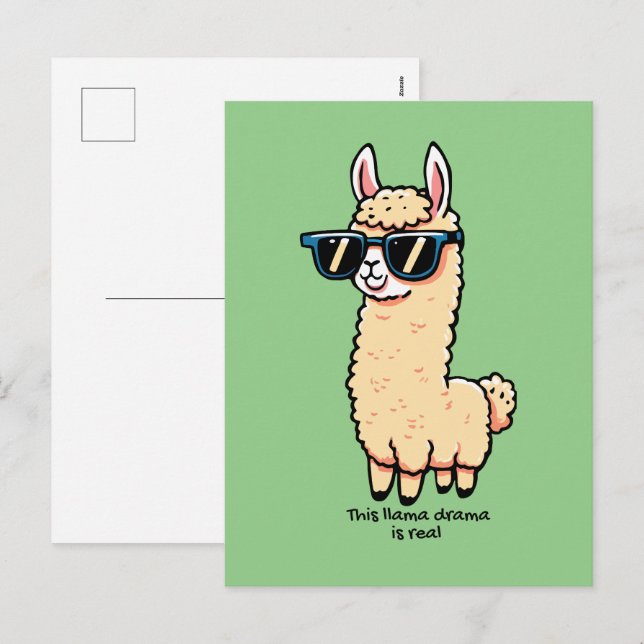 Llama Drama är ett rejält kvicksilver i solglasögo Helg Vykort (Fram/baksida)
