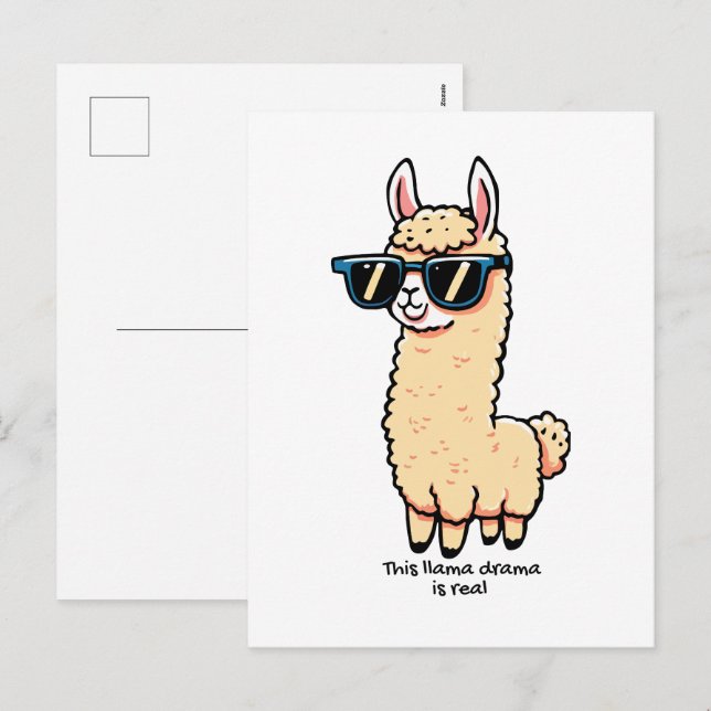 Llama Drama är ett rejält kvicksilver i solglasögo Helg Vykort (Fram/baksida)