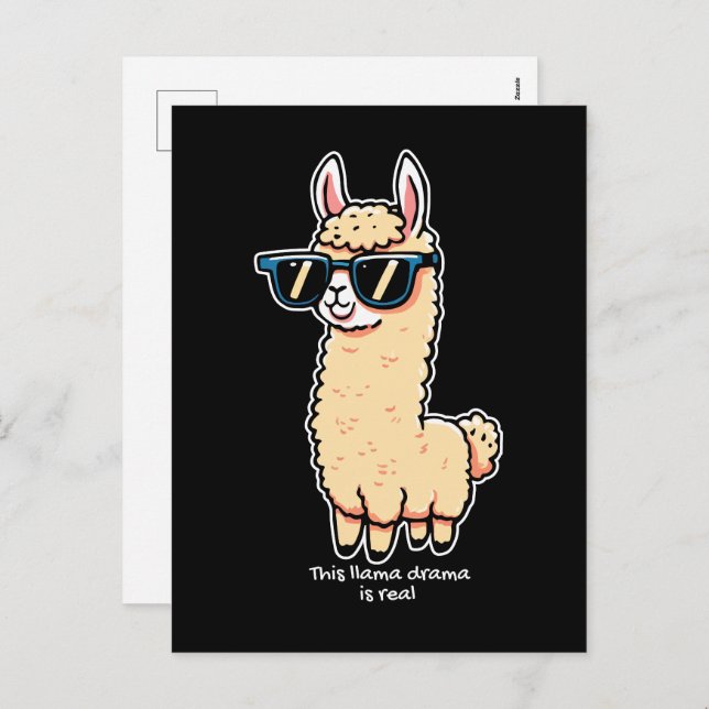Llama Drama är ett rejält kvicksilver i solglasögo Helg Vykort (Fram/baksida)