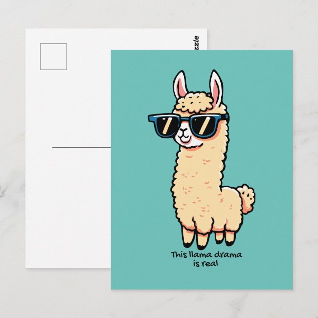 Llama Drama är ett rejält kvicksilver i solglasögo Vykort (Fram/baksida)