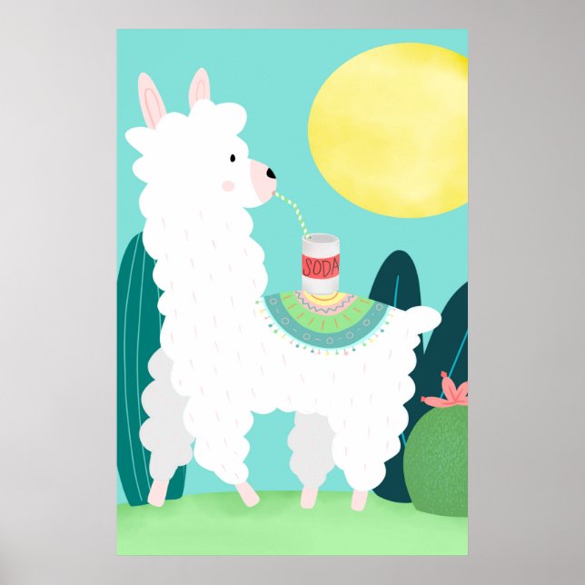 Llama Drinking Soda Wall Art Poster (Framsidan)