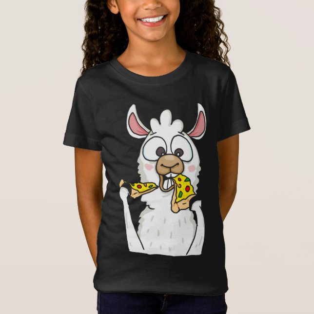 Llama Eating Pizza Funny Alpaca Pizza Food Älskare T Shirt (Framsida)