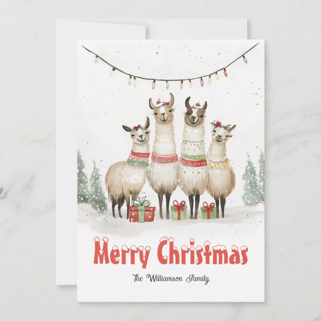 Llama-familjen med 4 julkort för Helgdag (Framsida)