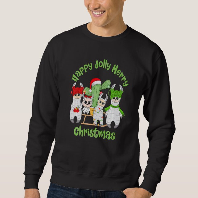 Llama Family Men Women and Kids Cute Christmas Lång Ärmad Tröja (Framsida)
