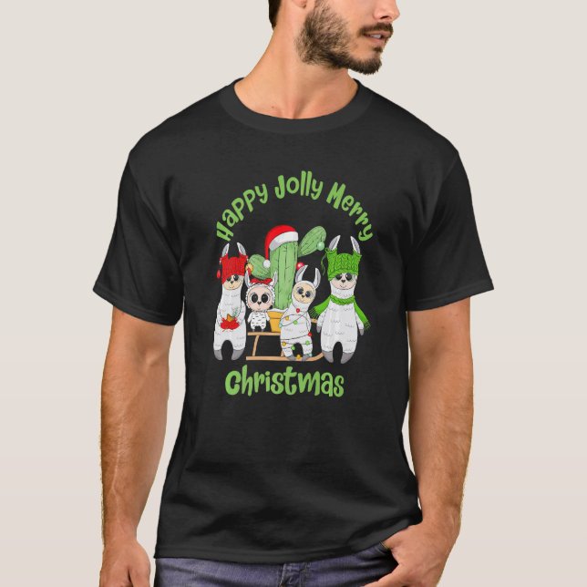 Llama Family Men Women and Kids Cute Christmas T Shirt (Framsida)
