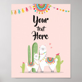 Llama Fiesta Baby Shower Anpassad Bordsskylt Poster