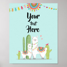 Llama Fiesta Baby Shower Anpassad Bordsskylt Poster
