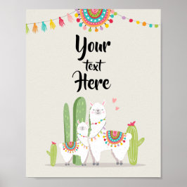 Llama Fiesta Baby Shower Anpassningsbar Bord-tecke Poster