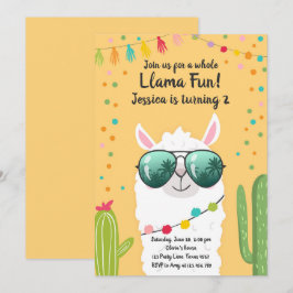 Llama Fiesta Birthday Alpaca Fiesta Gult Girl Inbjudningar