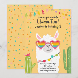 Llama Fiesta Heart Sunglasses Birthday bjudande Inbjudningar