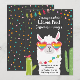 Llama Fiesta Heart Sunglasses Birthday bjudande Inbjudningar