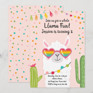 Llama Fiesta Heart Sunglasses Birthday bjudande Inbjudningar
