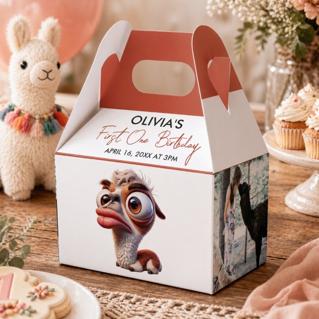 Llama Fiesta Rolig Karikatyr 1-årsdag Presentaskar (Llama Fiesta Funny Caricature 1st Birthday Favor Boxes)