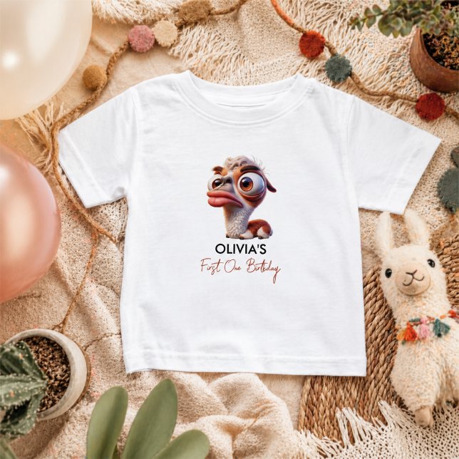 Llama Fiesta Rolig Karikatyr 1-årsdag T Shirt (Llama Fiesta Funny Caricature 1st Birthday Baby T-Shirt)