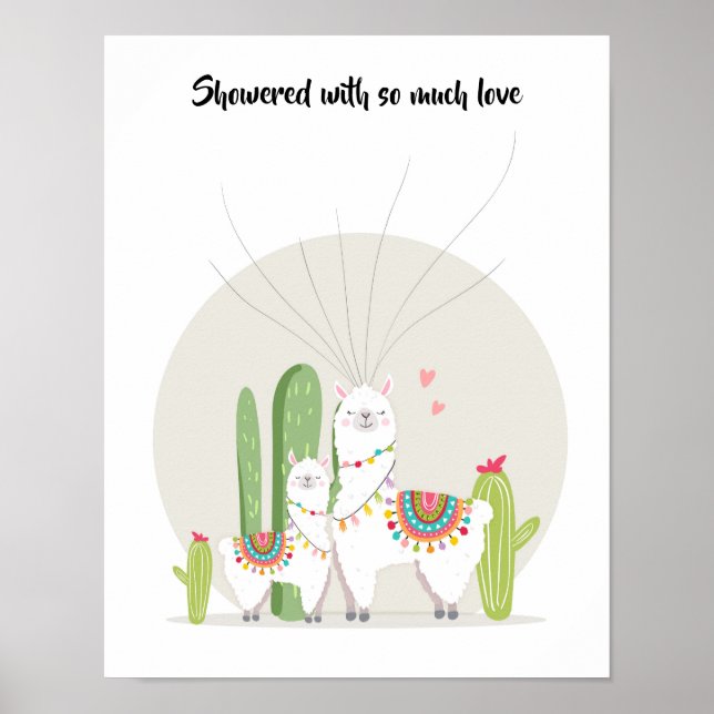 Llama Fingeravtryck Gästbok Fiesta Baby Shower Poster (Framsidan)