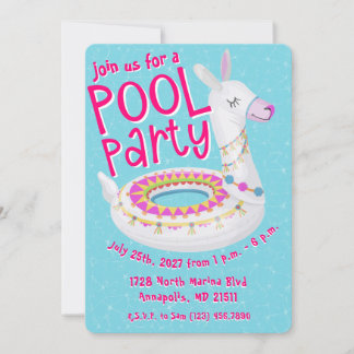 Llama Floaty Pool Party Inbjudningar