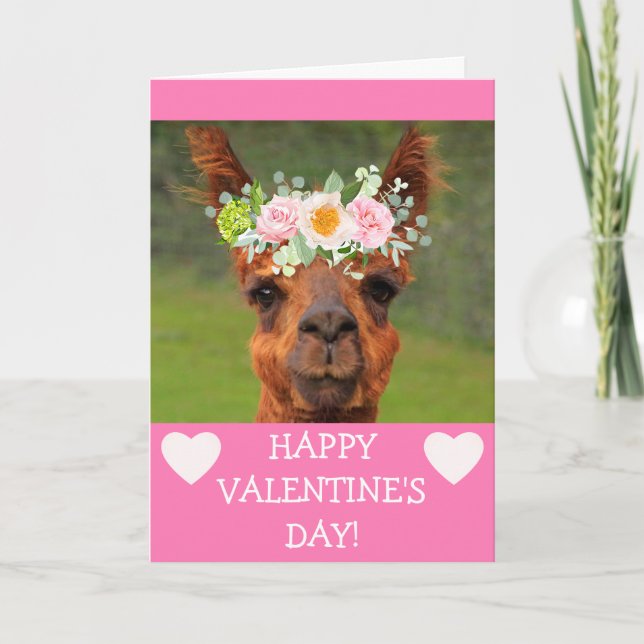 Llama Flower Tiara Valentine Day Helgkort (Framsida)