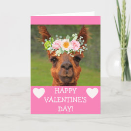 Llama Flower Tiara Valentine Day Helgkort