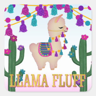 LLAMA FLUFF Square Treat Bag Toppers Fyrkantigt Klistermärke