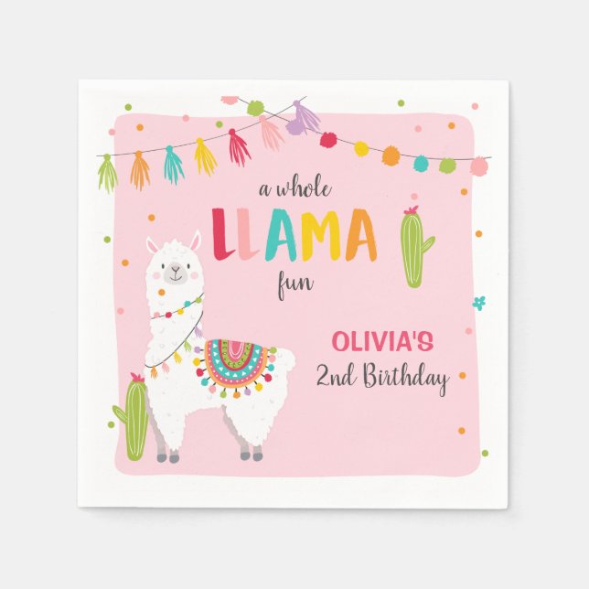 Llama-födelsedag Pappra Napkins Alpaca Fiesta Cact Pappersservett (Framsidan)