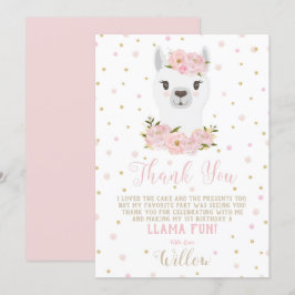 Llama Födelsedag Tack Kort Blush Blommig Flicka