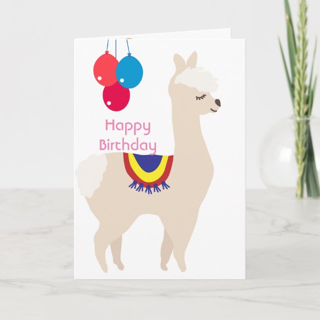 Llama-födelsedagen, födelsedagsballonger kort (Framsida)