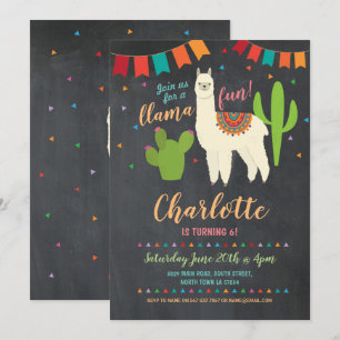 Llama Födelsedagsfest Cactus Girl Roligt Inbjudan