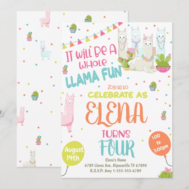 Llama Födelsedagsfest inbjudan Alpaca Party (Fram/baksida)