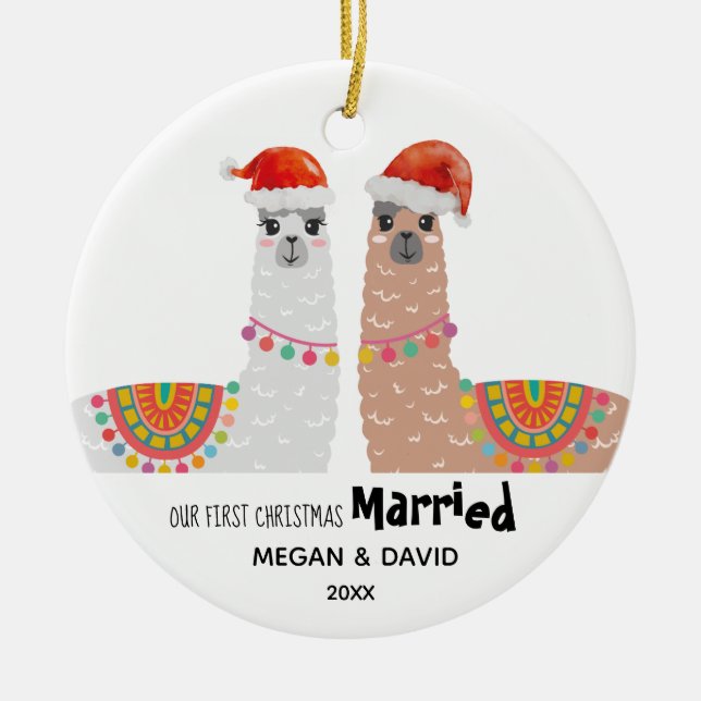 Llama Första jultomten Married Julgransprydnad Keramik (Framsidan)