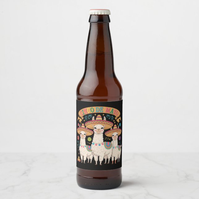 Llama Funny Cinco De Mayo Fiesta Party Ölflaska Etikett (Framsida)