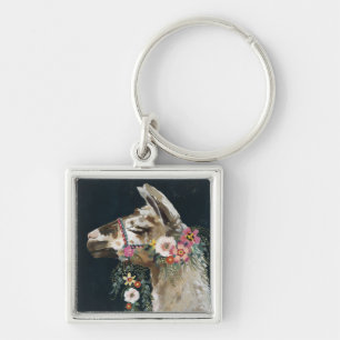 Llama Fyrkantig Silverfärgad Nyckelring