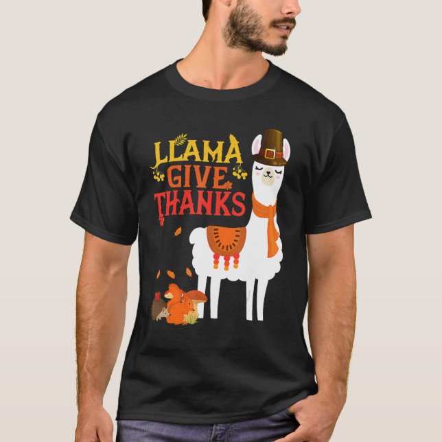Llama Ge Tack Llama Pilgrim Thanksgiving Autu T Shirt (Framsida)