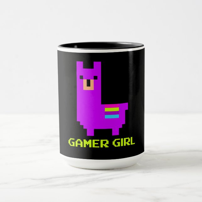 Llama Gift| Cute Alpaca Llama Gamer Girl 8-bitar Mugg (Center)