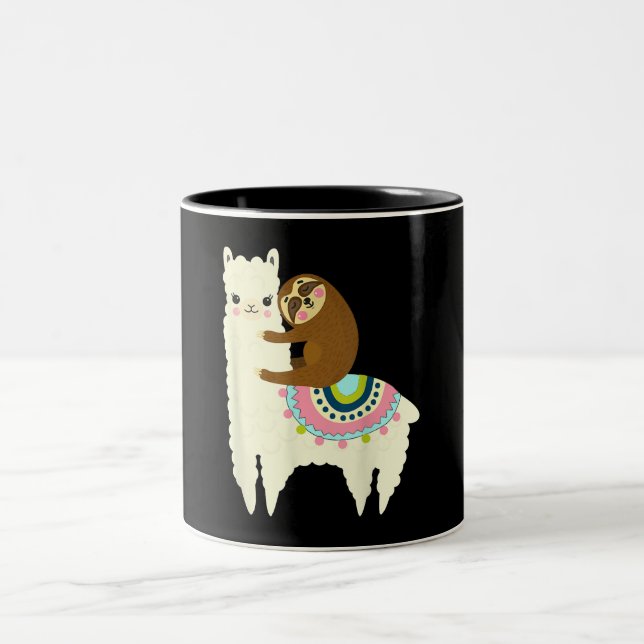 Llama Gift| Cute Llama & Sloth, bästa vänner Två-Tonad Mugg (Center)