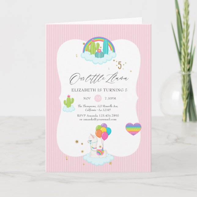 Llama Girl 5:e Födelsedagsfesten Inbjudan (Framsida)