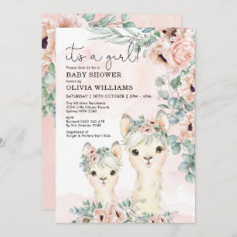 Llama Girl Baby Shower  Blommigt Eucalyptus Inbjudningar