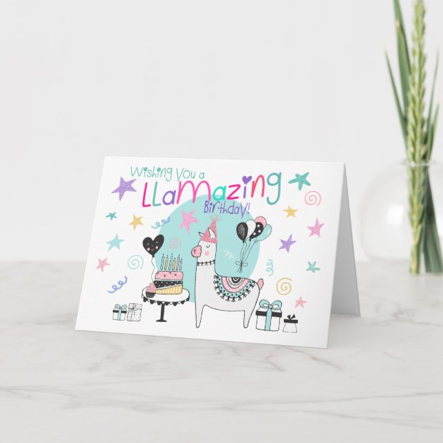 Llama Girl's Grattis på födelsedagen Kort (Framsida)