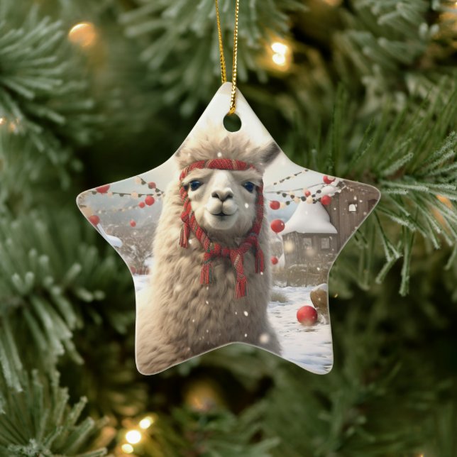 Llama God jul Ornament, Djurälskare Gift Julgransprydnad Keramik (Träd)