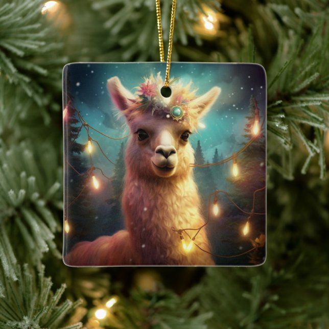 Llama God jul Ornament, Djurälskare Gift Julgransprydnad Keramik (Träd)