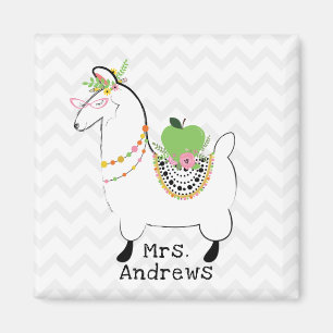 Llama Grönt Apple Blommigt Chevron Magnet