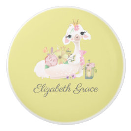 Llama Gult och White med Flowers Baby Knopp