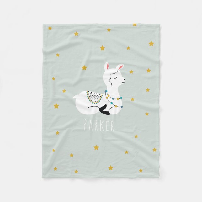 Llama-Gulten Stars Blue Fleece Blanket (Framsidan)