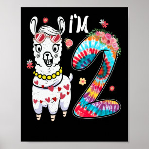 Llama I är 2 år gammal 2:a födelsedagen Tie Dye Fa Poster