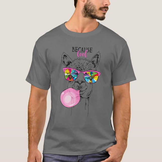 Llama i ett regnbågglass, Rosa Bubble Gum T Shirt (Framsida)