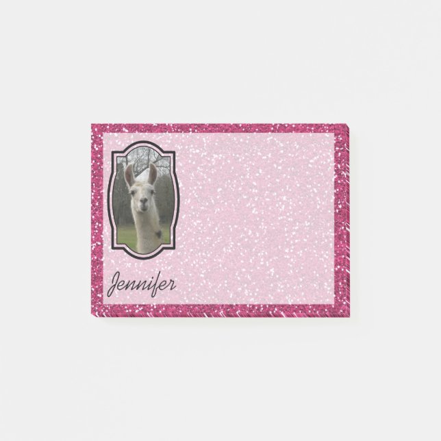 Llama i Shock rosa med ljus N-mousserande lama Post-it Block (Framsida)