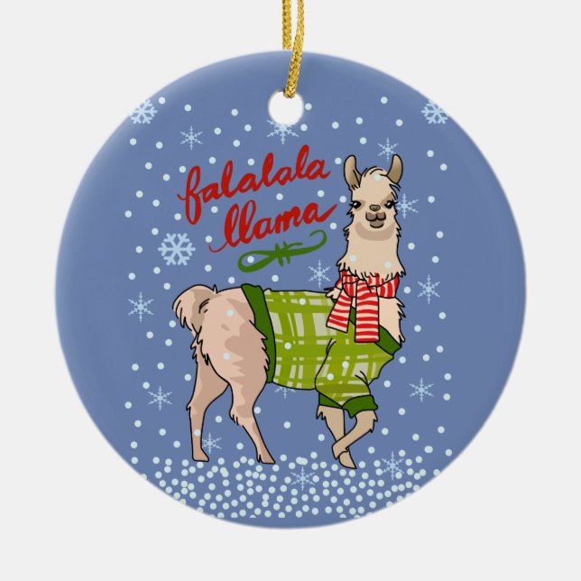 Llama i snö julgransprydnad keramik (Framsidan)
