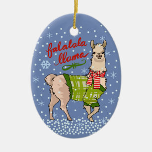 Llama i snö julgransprydnad keramik