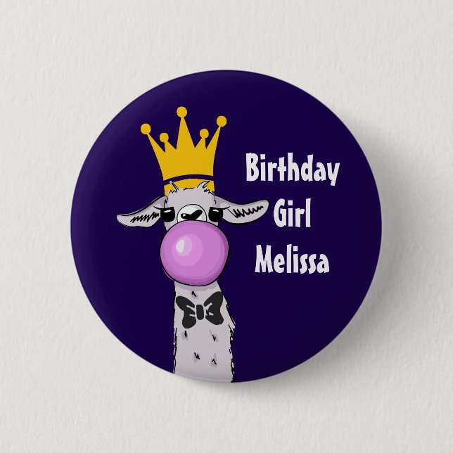 Llama Illustration Birthday Girl Knapp (Framsida)