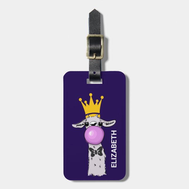 Llama Illustration Blowing a Rosa Bubble Bagagebricka (Vertikal Framsida)