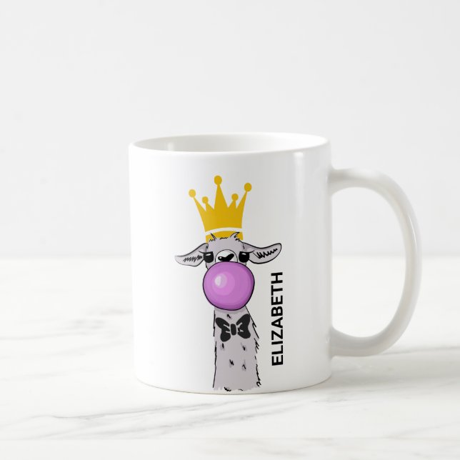 Llama Illustration Blowing a Rosa Bubble Kaffemugg (Höger)